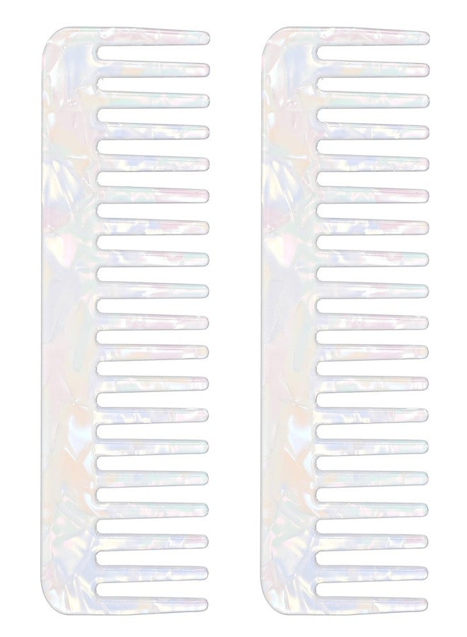 LLOUSSAK 2 Pack Detangling Comb White Tortoise Shell Wide Tooth Comb Shower Comb Large Acetate Hair Comb for Curly, Wet, Dry, Straight, Thick and Long Hair - Image 1